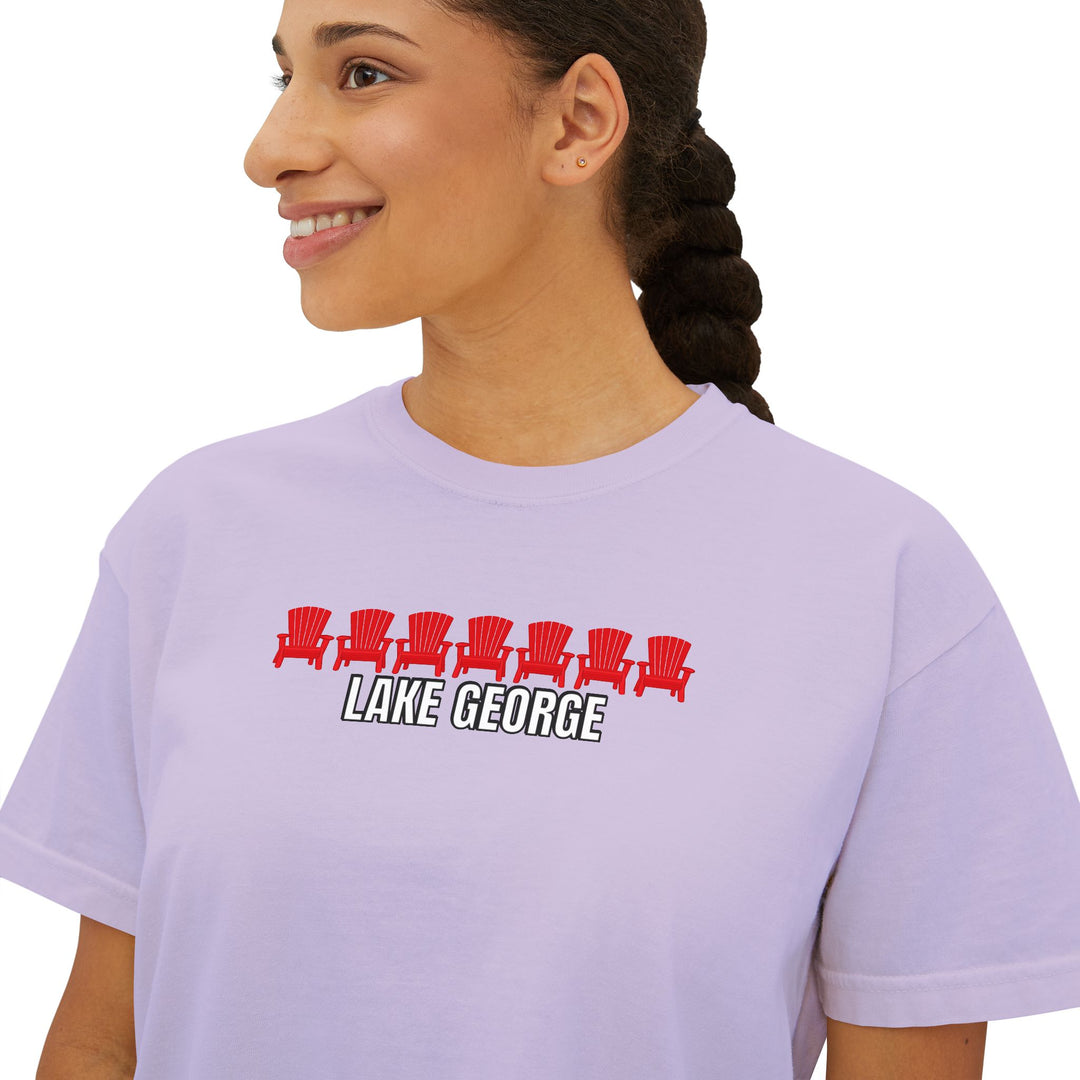 Lake George Red Chairs Ladies Boxy Tee