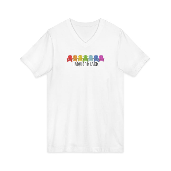 Raquette Lake Unisex V-Neck T-Shirt - Rainbow Chairs