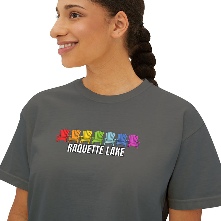 Raquette Lake Ladies Boxy Tee - Rainbow Chairs