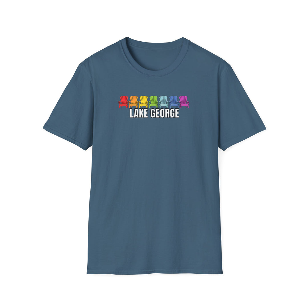 Lake George Unisex T-Shirt - Rainbow Chairs