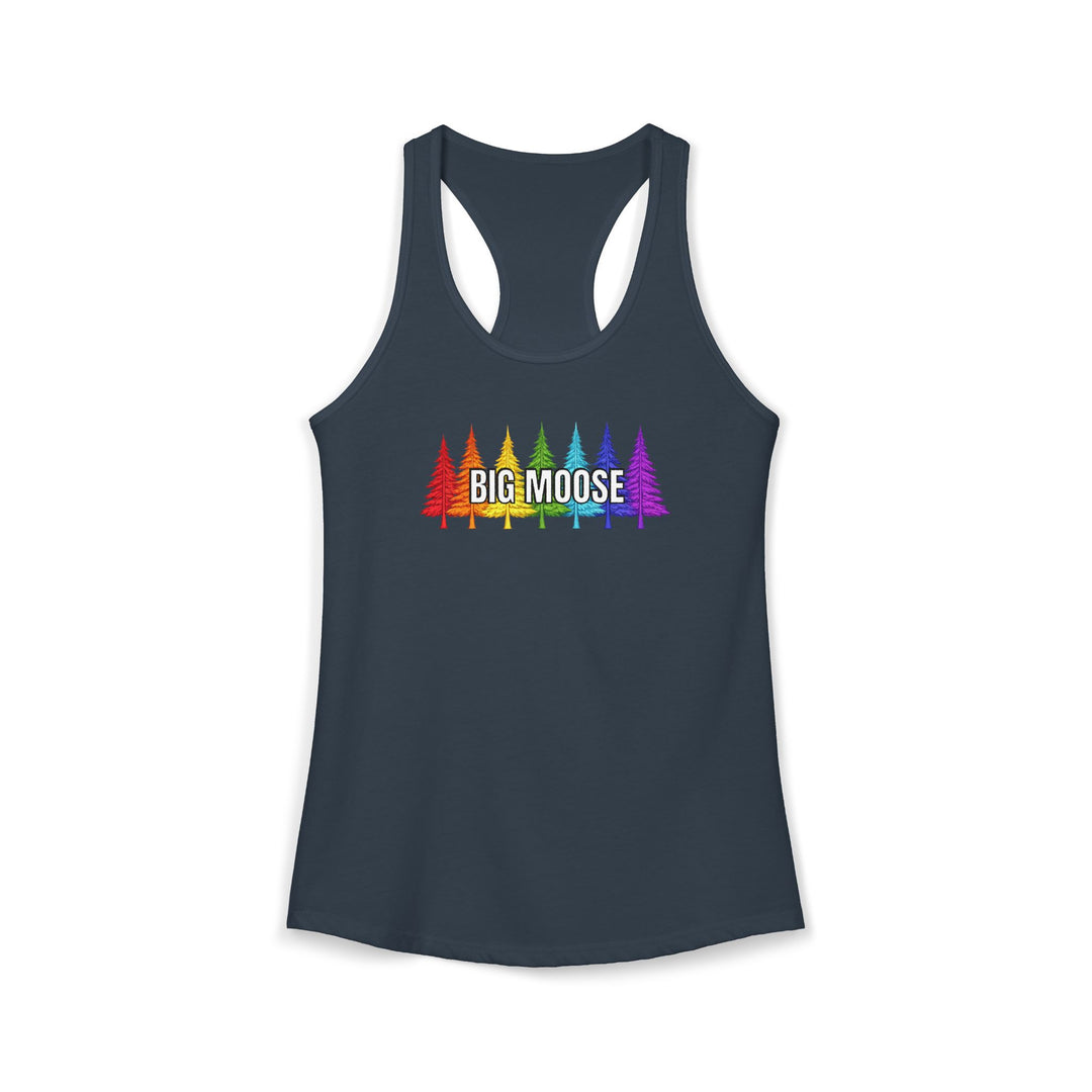 Big Moose Rainbow Trees Ladies Racerback