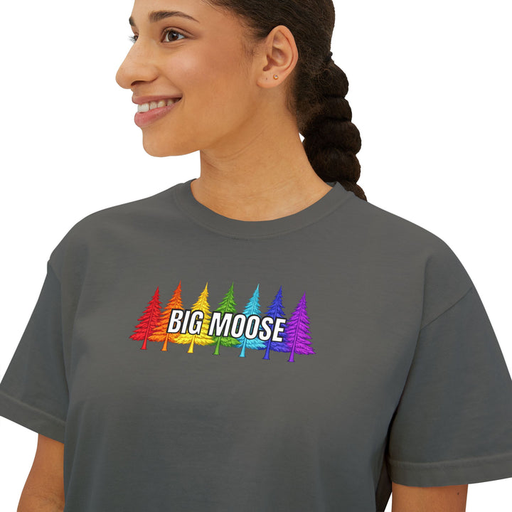 Big Moose Rainbow Trees Ladies Boxy Tee