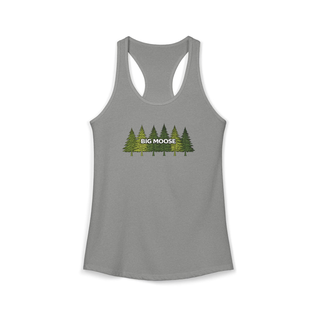 Big Moose Pine Trees Ladies Racerback Tank