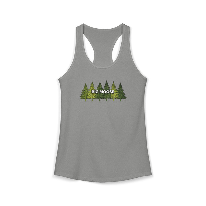 Big Moose Pine Trees Ladies Racerback Tank