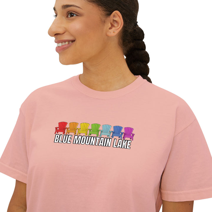 Blue Mountain Lake Rainbow Chairs Ladies Boxy Tee
