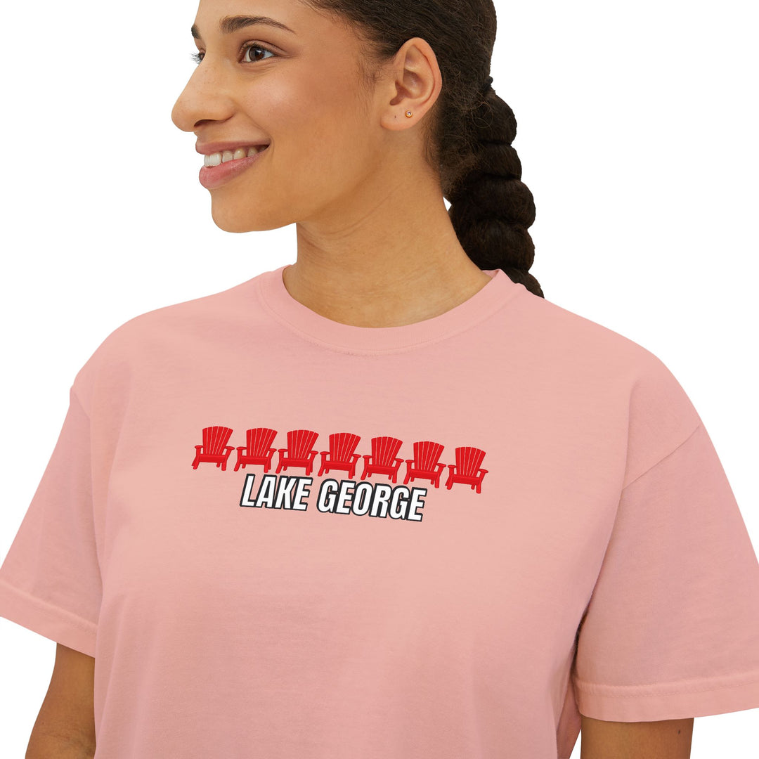 Lake George Red Chairs Ladies Boxy Tee