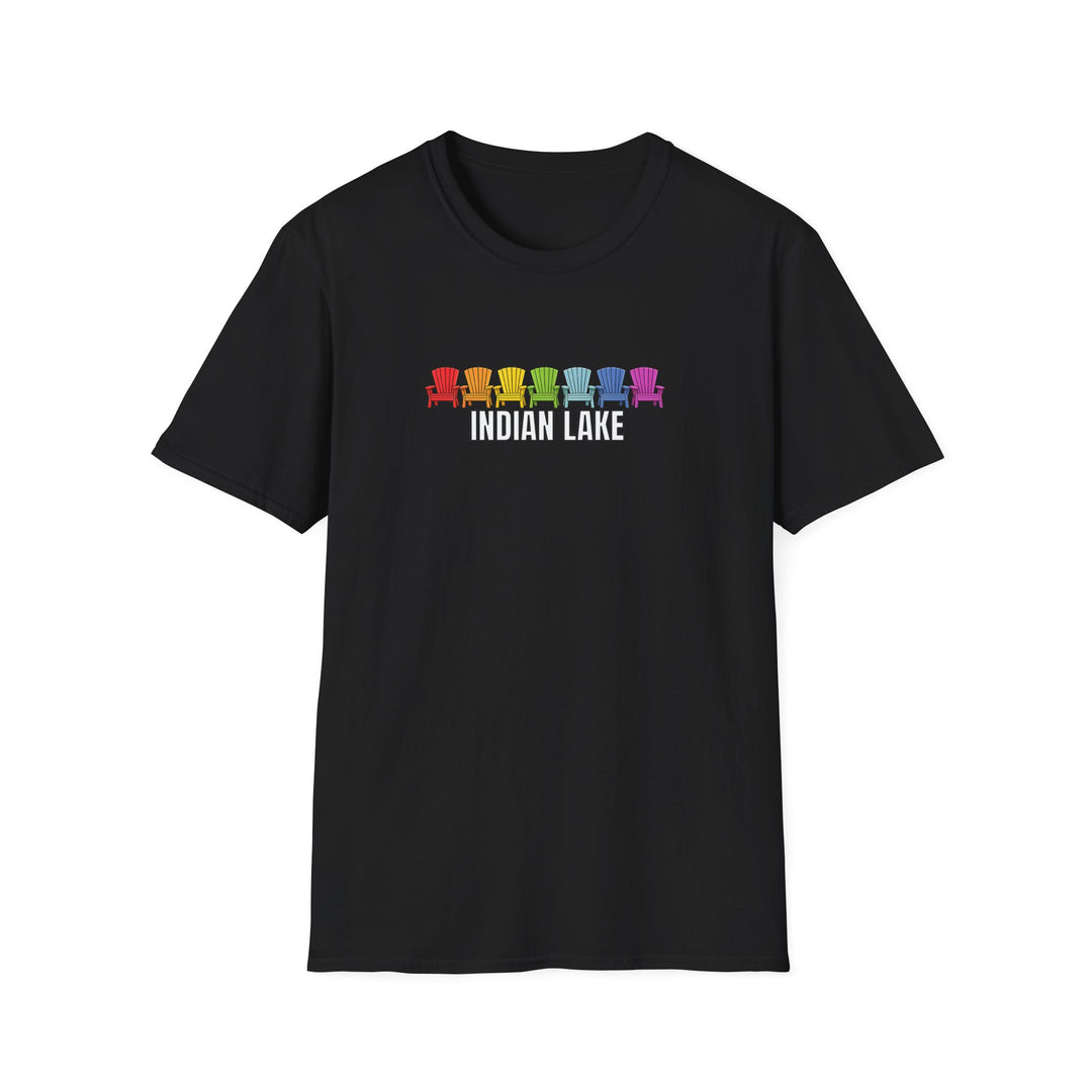 Indian Lake Unisex T-Shirt - Rainbow Chairs