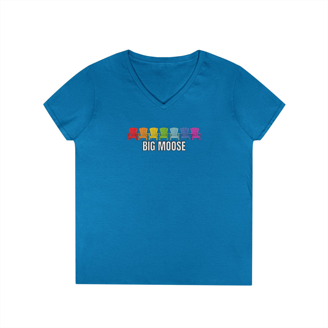 Big Moose Rainbow Chairs Ladies V-Neck T-Shirt