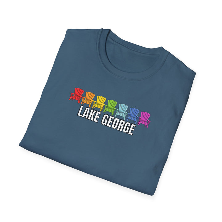 Lake George Unisex T-Shirt - Rainbow Chairs