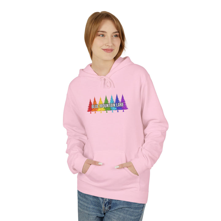 Blue Mountain Lake Rainbow Trees Hoodie