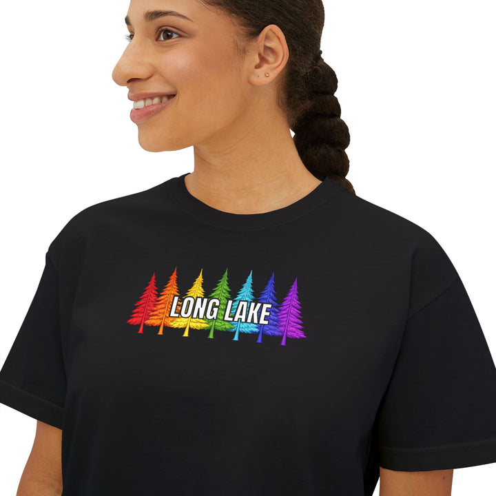 Long Lake Rainbow Trees Ladies Boxy Tee