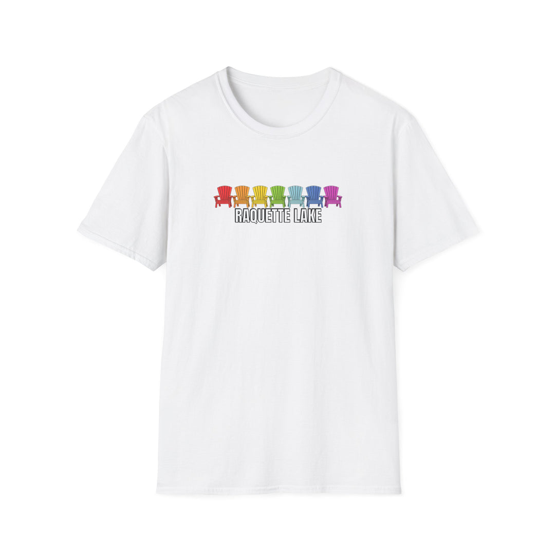 Raquette Lake Unisex T-Shirt - Rainbow Chairs