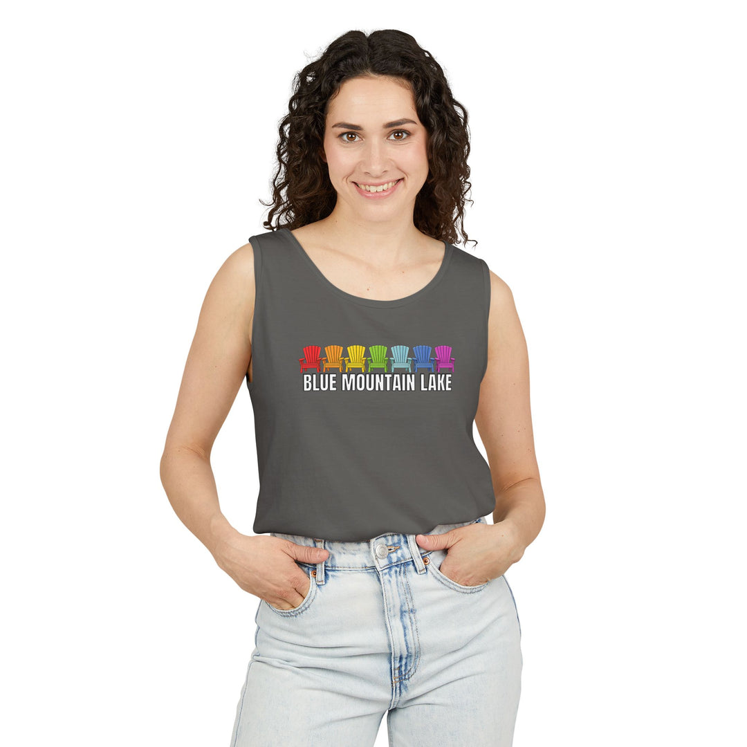 Blue Mountain Lake Rainbow Chairs Unisex Tank