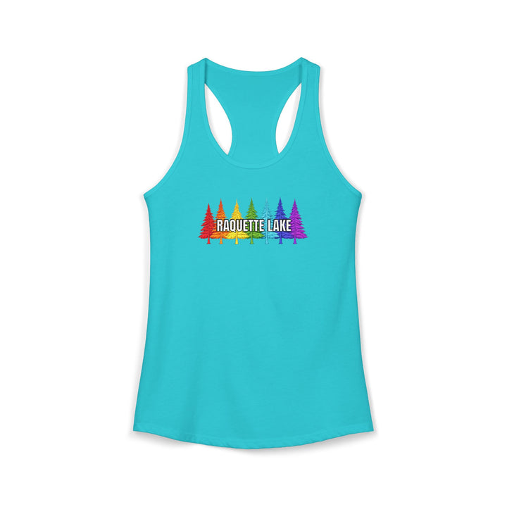 Raquette Lake Ladies Racerback - Rainbow Trees