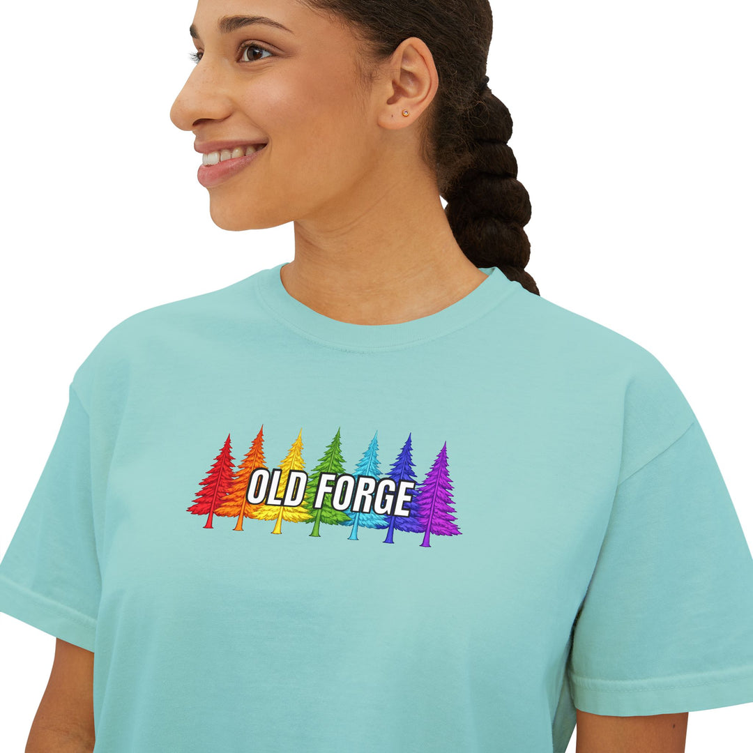 Old Forge Rainbow Trees Ladies Boxy Tee