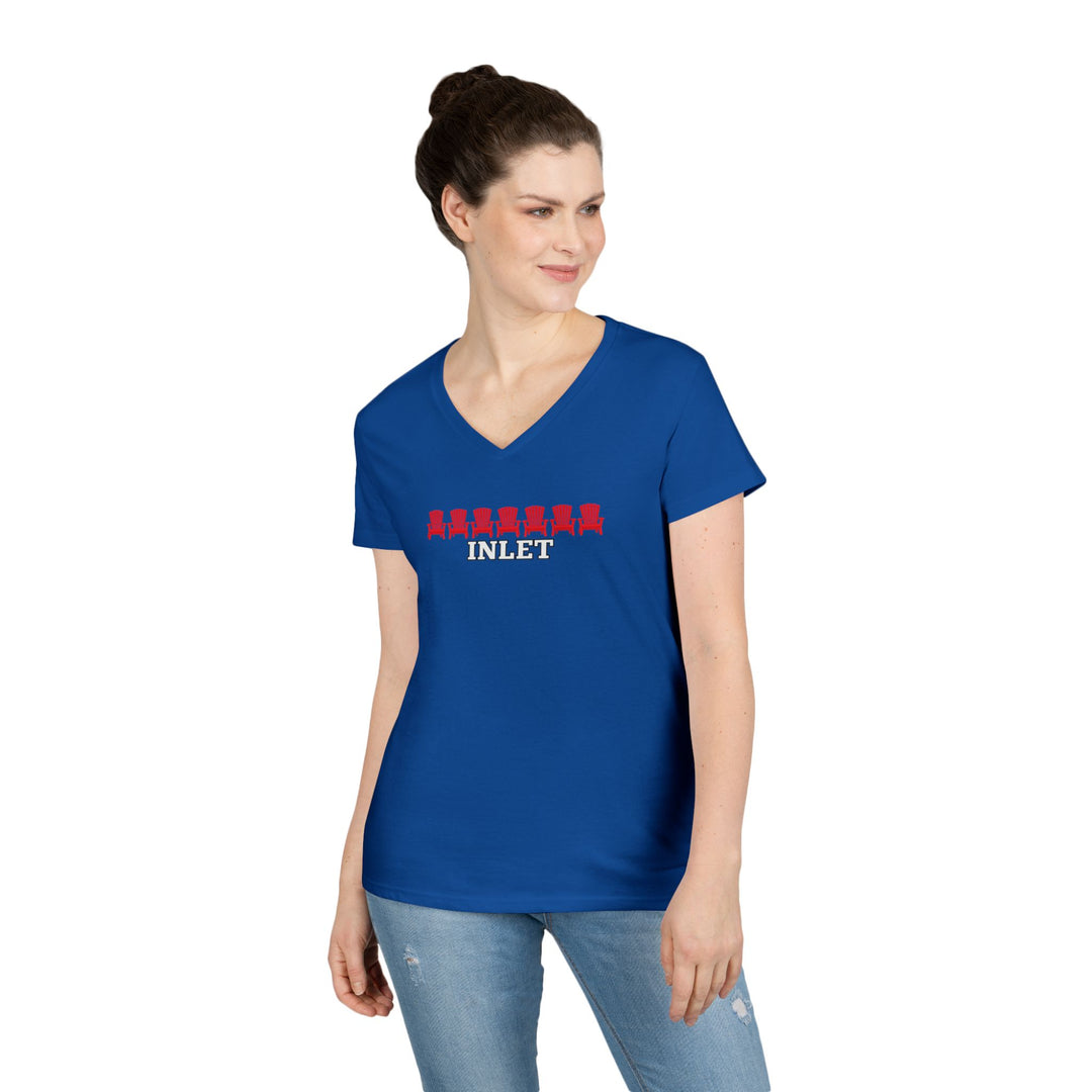 Inlet Ladies V-Neck T-Shirt - Red Chairs