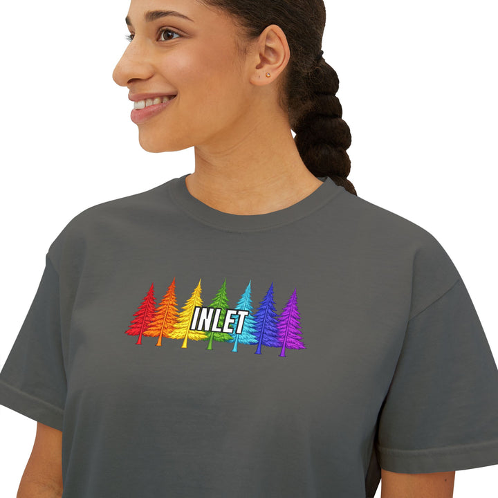 Inlet Ladies Boxy Tee - Rainbow Trees