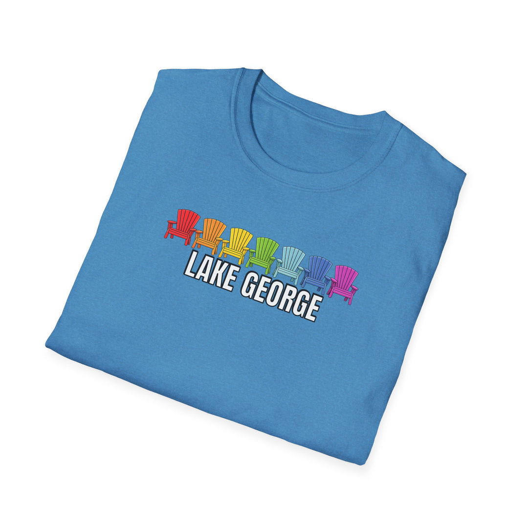 Lake George Unisex T-Shirt - Rainbow Chairs