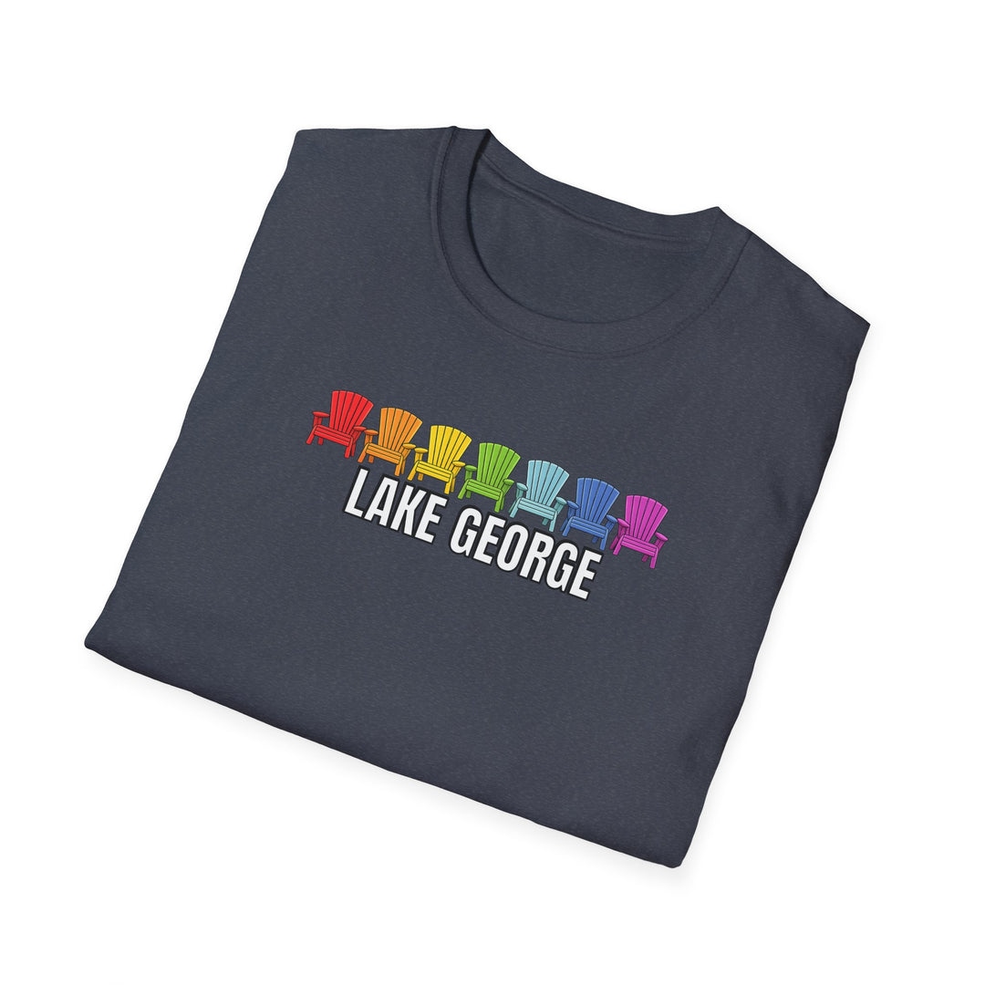 Lake George Unisex T-Shirt - Rainbow Chairs