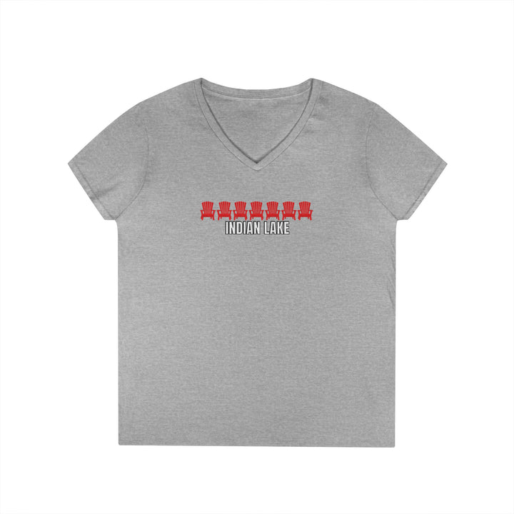 Indian Lake Ladies V-Neck T-Shirt - Red Chairs