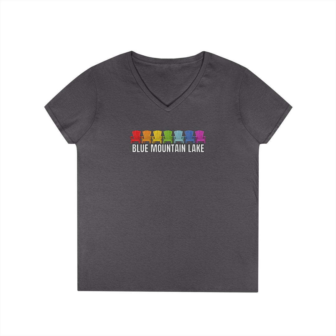Blue Mountain Lake Rainbow Chairs Ladies V-Neck T-Shirt