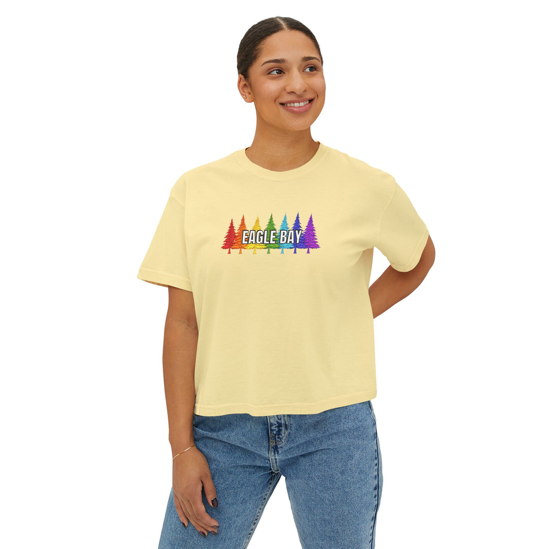 Eagle Bay Ladies Boxy Tee - Rainbow Trees