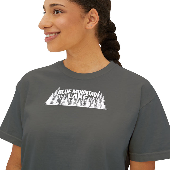 Blue Mountain Lake Trees Ladies Boxy Tee