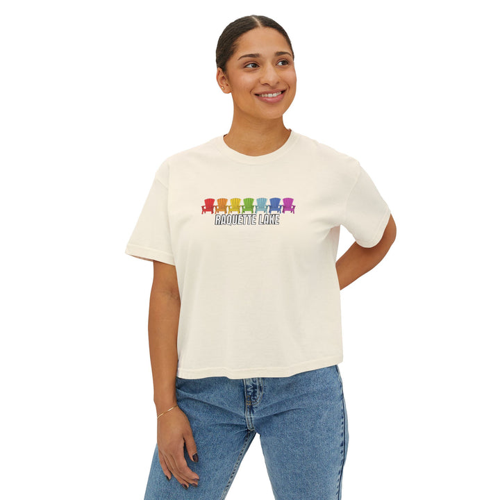 Raquette Lake Ladies Boxy Tee - Rainbow Chairs