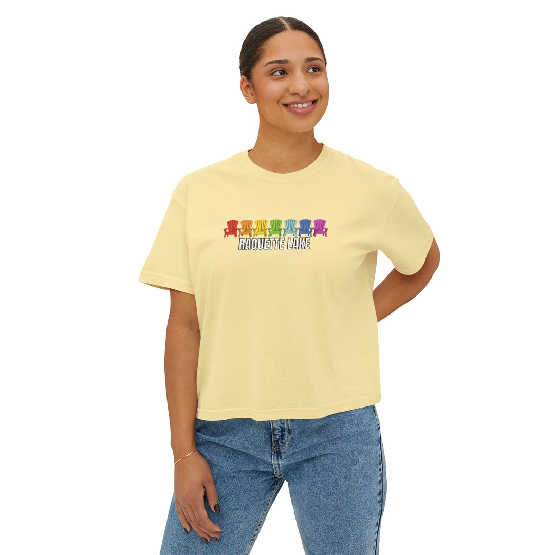 Raquette Lake Ladies Boxy Tee - Rainbow Chairs