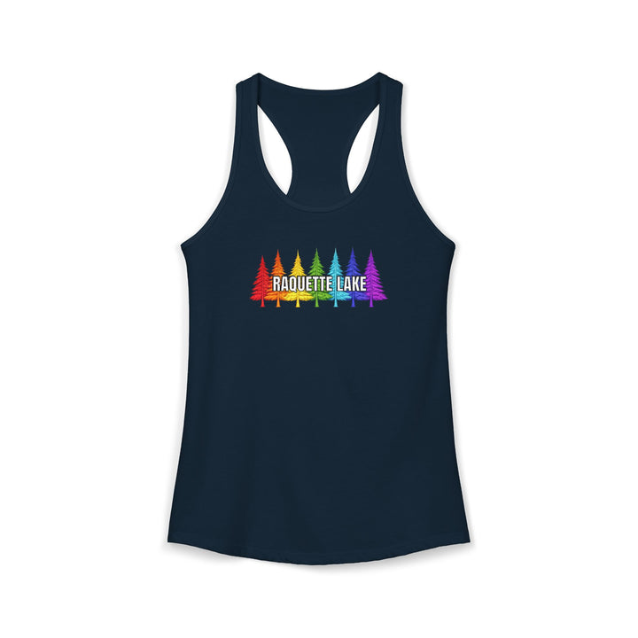 Raquette Lake Ladies Racerback - Rainbow Trees