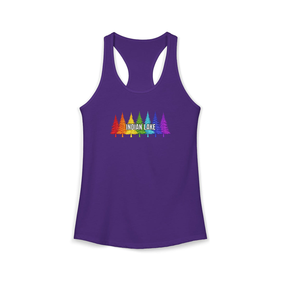 Indian Lake Ladies Racerback - Rainbow Trees