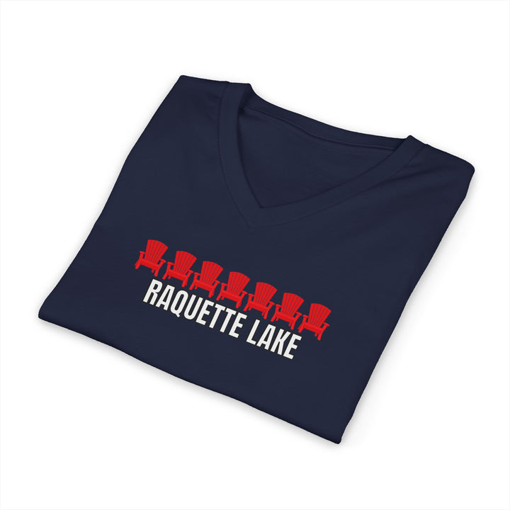 Raquette Lake Unisex V-Neck T-Shirt - Red Chairs