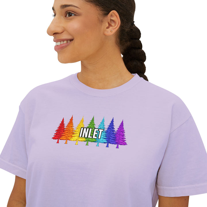 Inlet Ladies Boxy Tee - Rainbow Trees