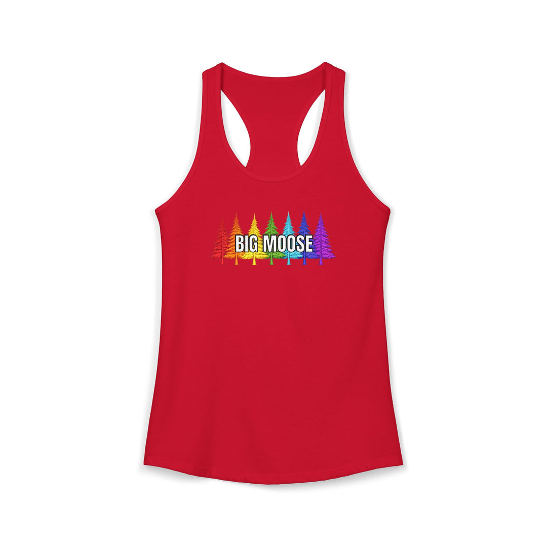 Big Moose Rainbow Trees Ladies Racerback