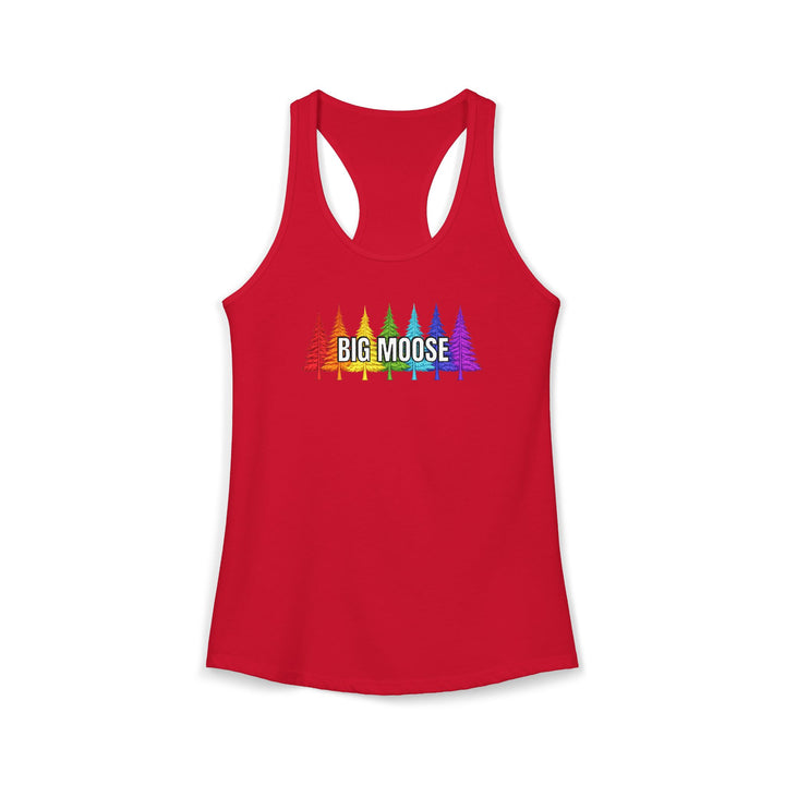 Big Moose Rainbow Trees Ladies Racerback