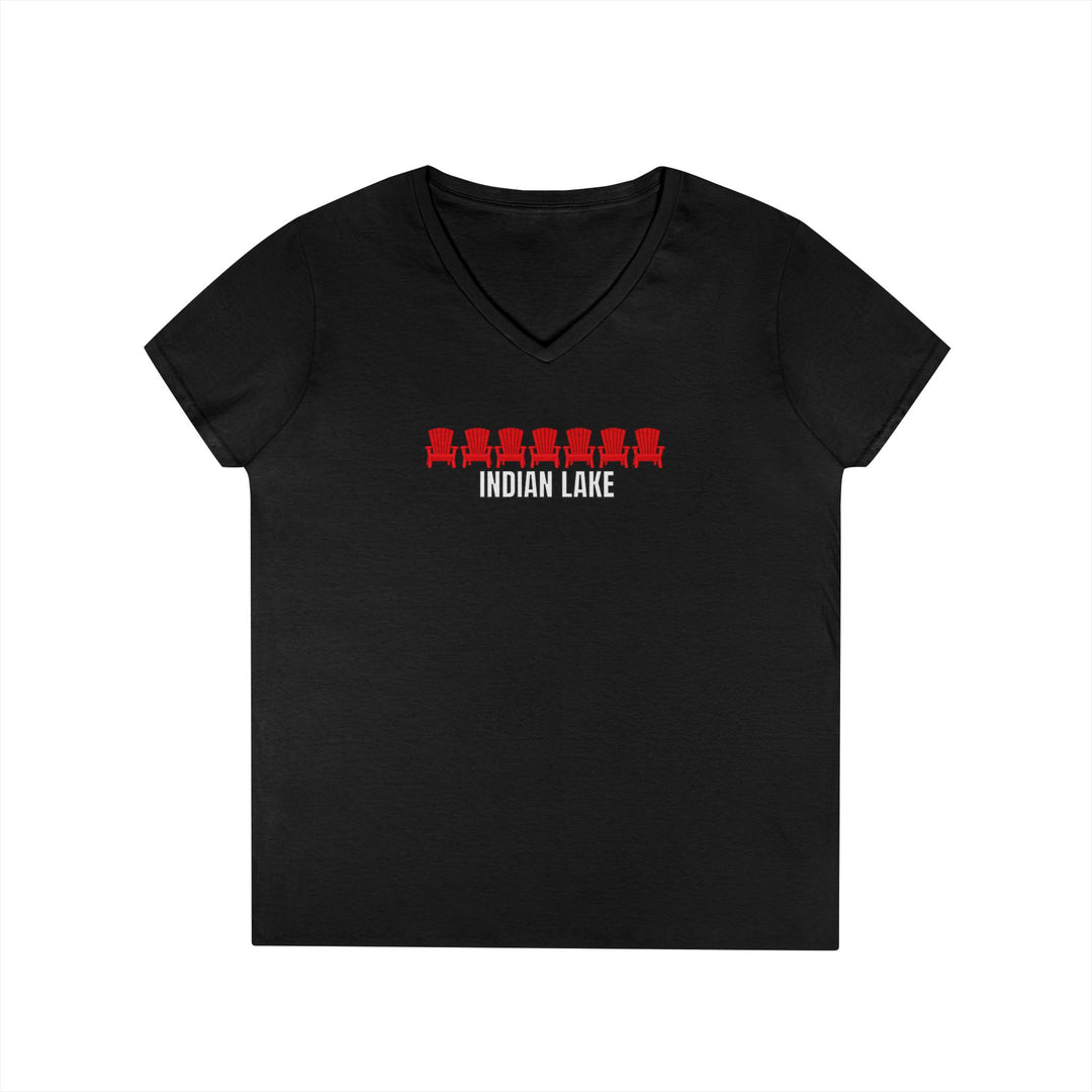 Indian Lake Ladies V-Neck T-Shirt - Red Chairs