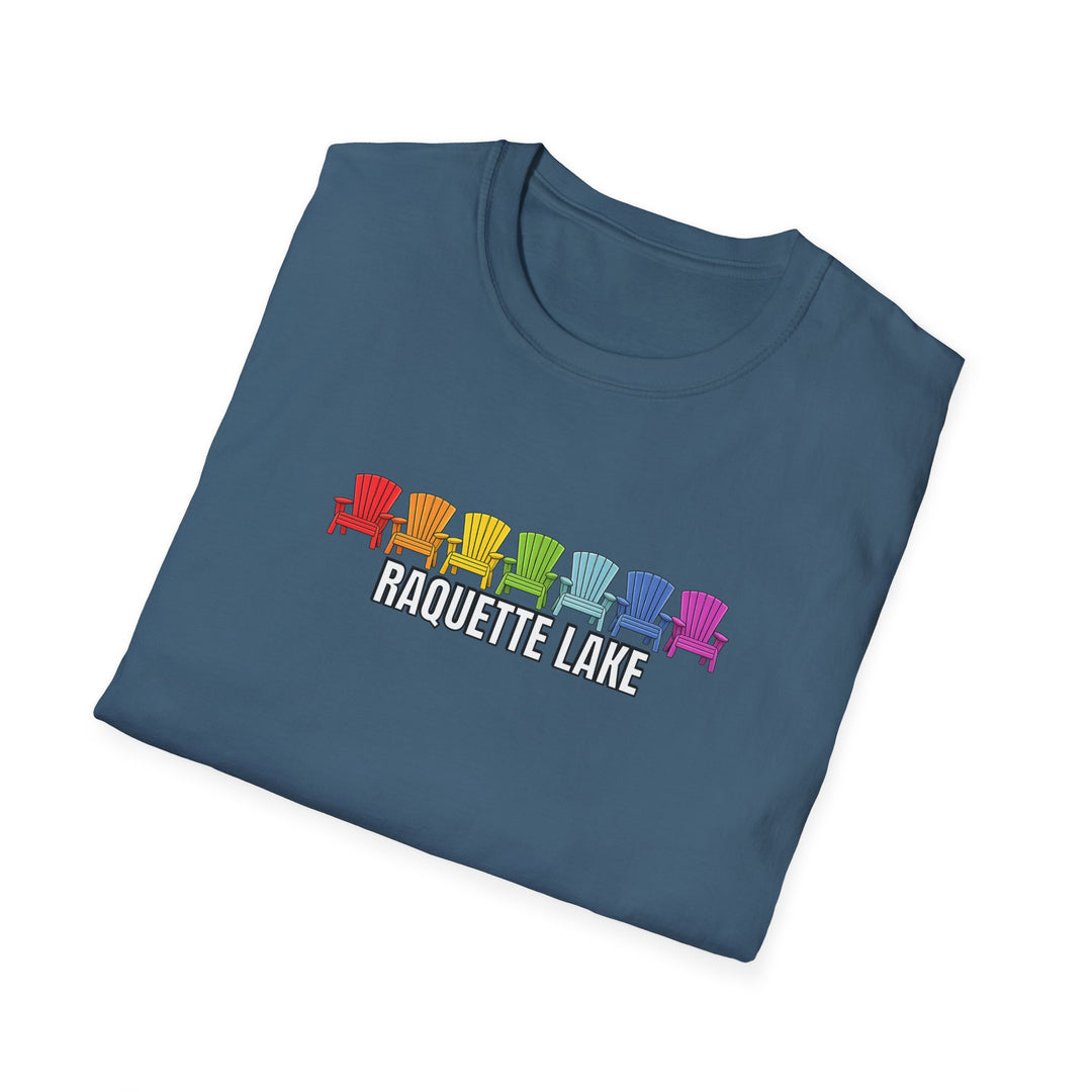 Raquette Lake Unisex T-Shirt - Rainbow Chairs