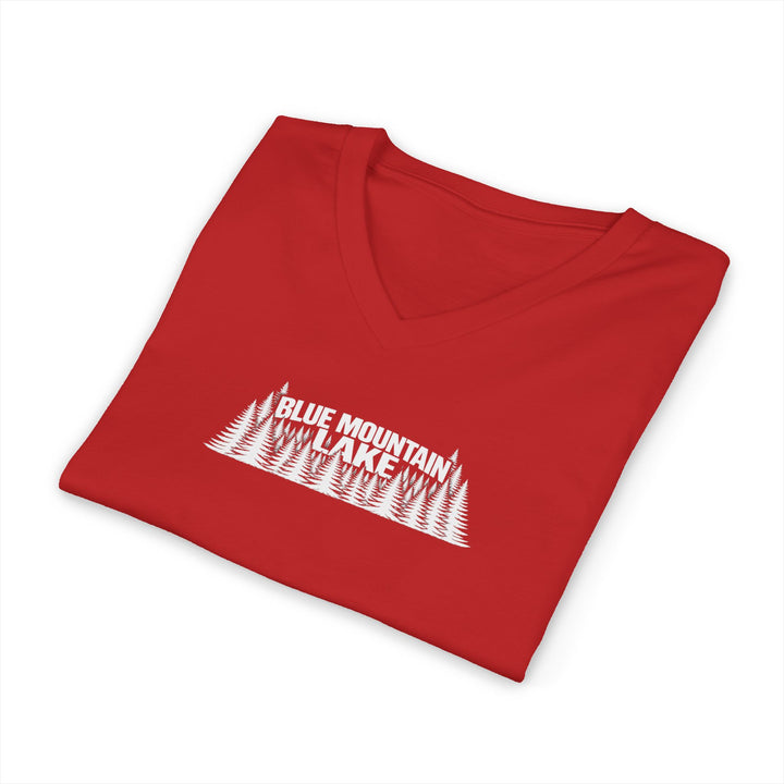 Blue Mountain Lake Trees Unisex V-Neck T-Shirt
