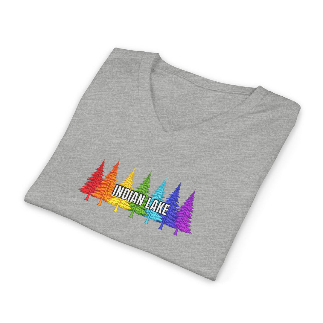 Indian Lake Unisex V-Neck T-Shirt - Rainbow Trees