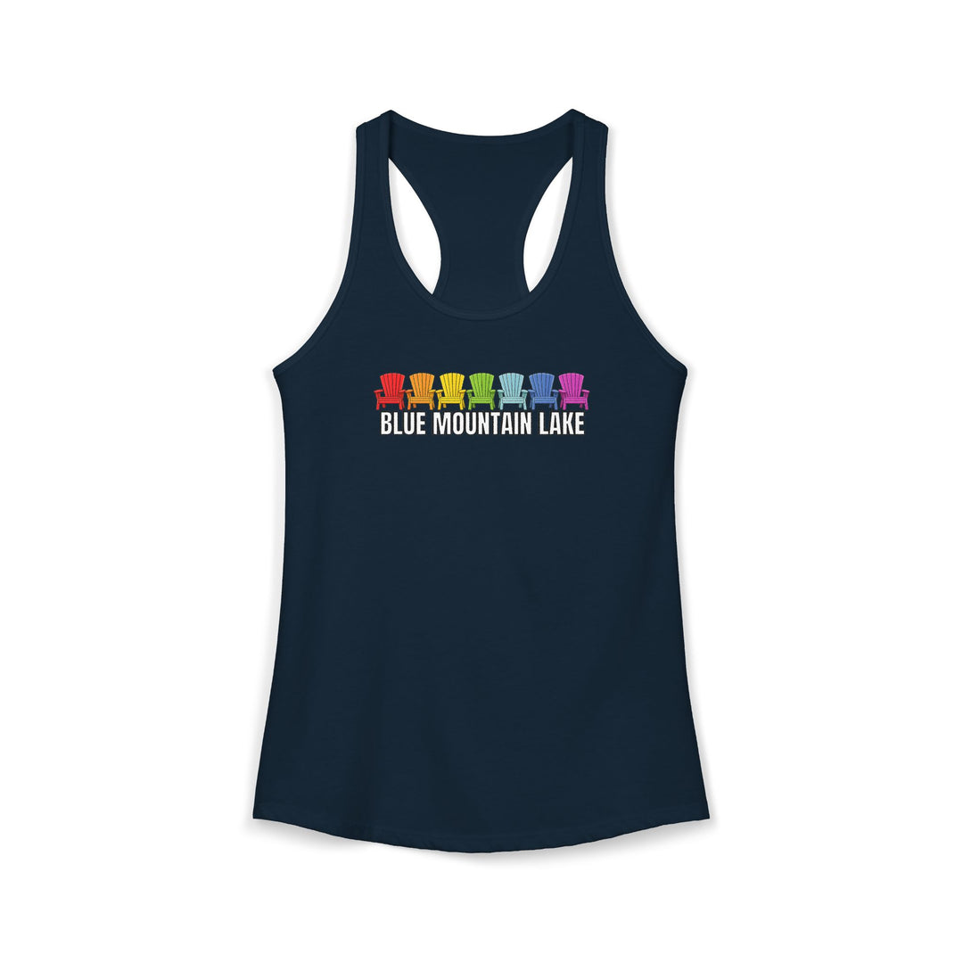 Blue Mountain Lake Rainbow Chairs Ladies Racerback
