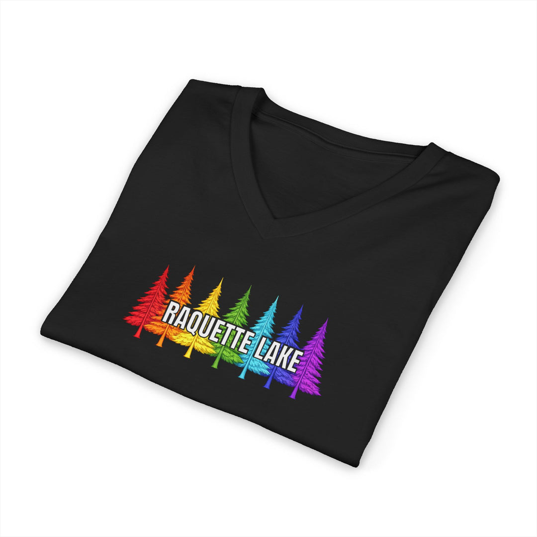 Raquette Lake Unisex V-Neck T-Shirt - Rainbow Trees