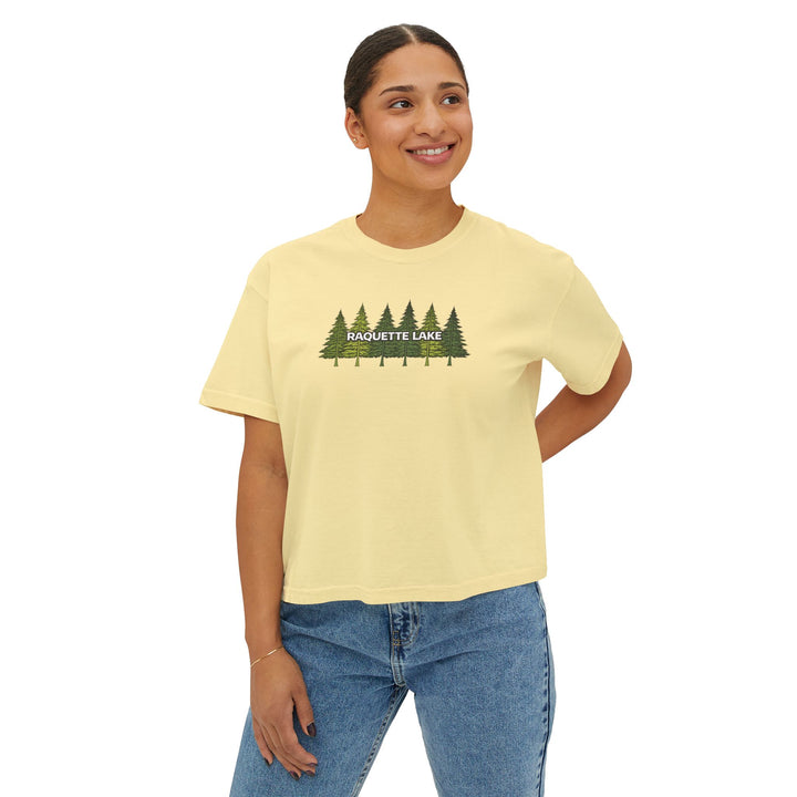 Raquette Lake Ladies Boxy Tee - Pine Trees
