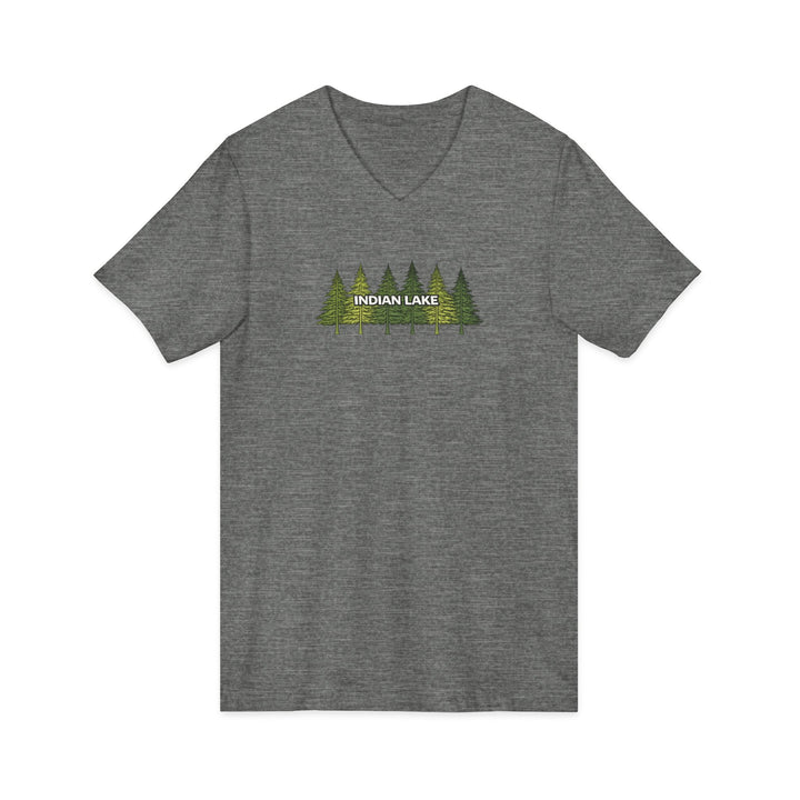 Indian Lake Unisex V-Neck T-Shirt - Pine Trees