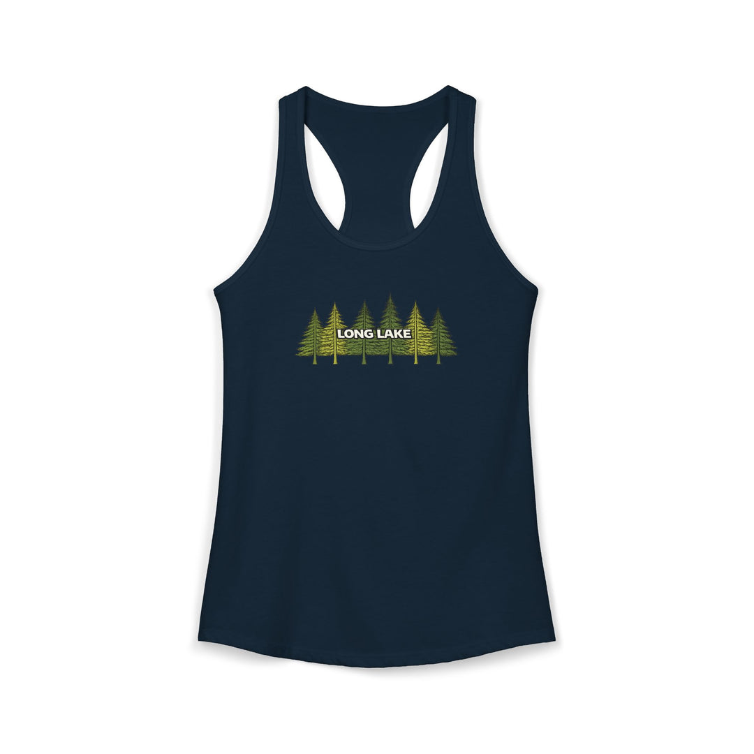 Long Lake Pine Trees Ladies Racerback