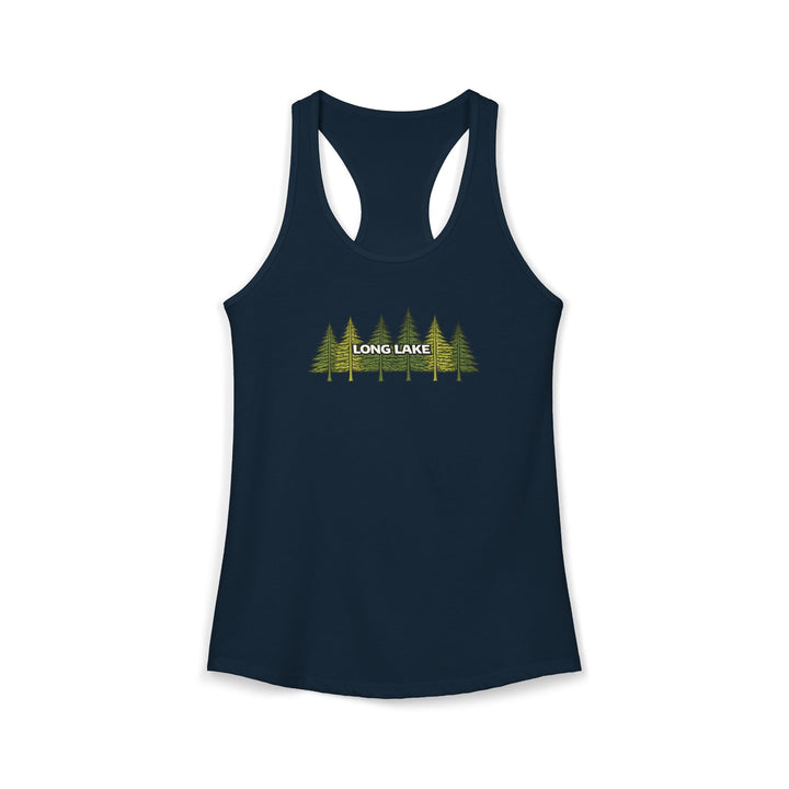Long Lake Pine Trees Ladies Racerback