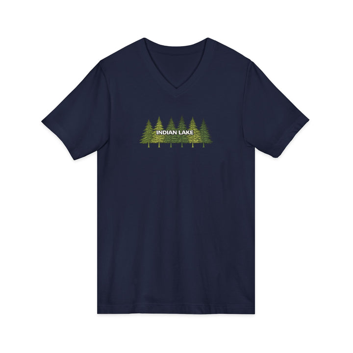 Indian Lake Unisex V-Neck T-Shirt - Pine Trees