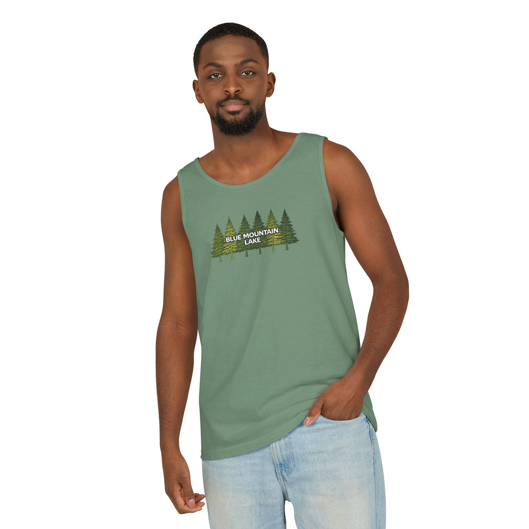 Blue Mountain Lake Pine Trees Unisex Tank