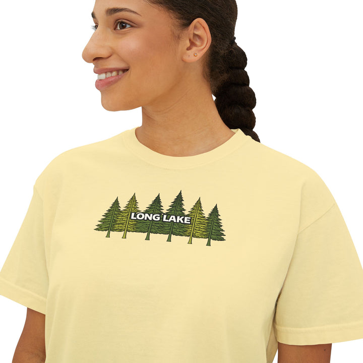 Long Lake Pine Trees Ladies Boxy Tee