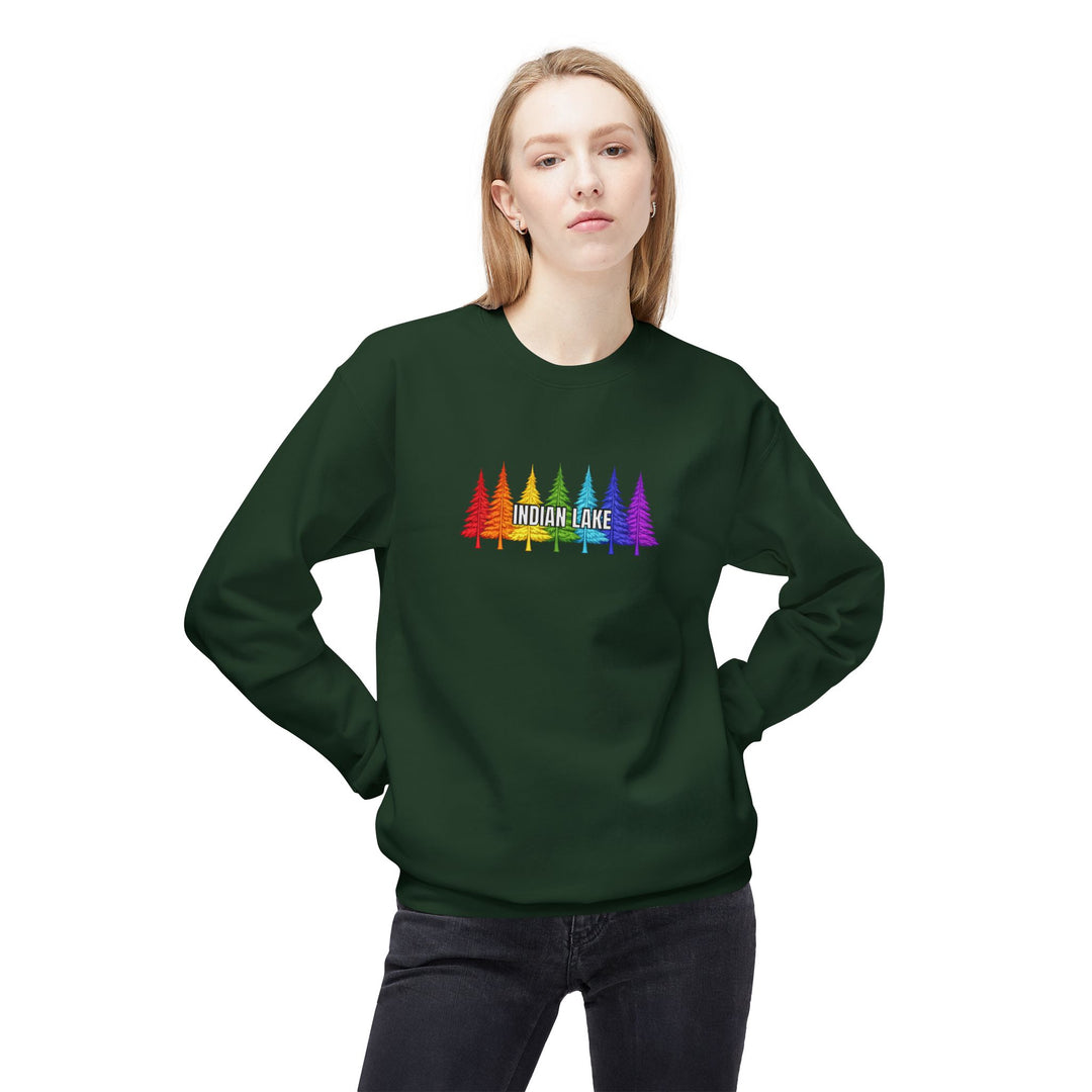 Indian Lake Sweatshirt - Rainbow Trees