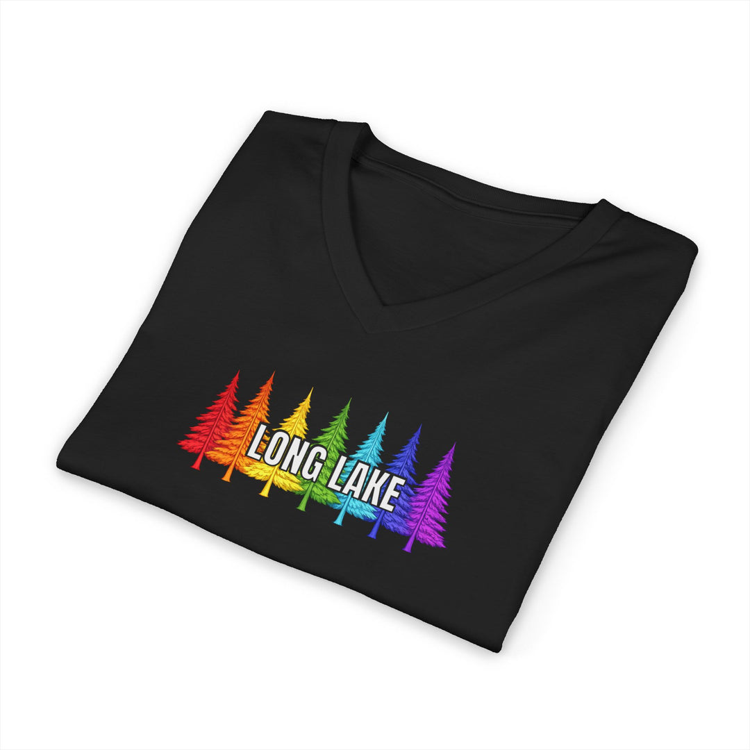 Long Lake Rainbow Trees  Unisex V-Neck T-Shirt